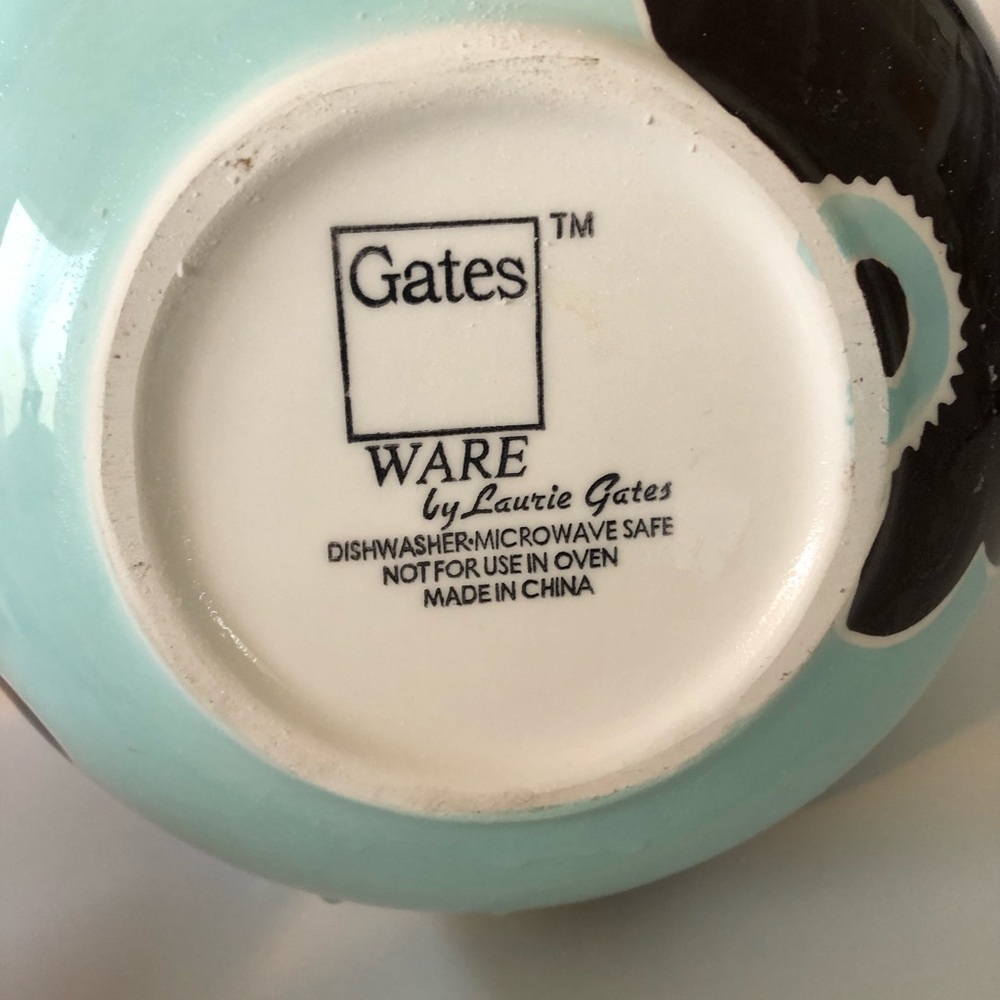 Laurie Gates Gatesware Pitcher Robin Egg Blue with Cocoa Brown Flowers NO PLATE - Picture 2 of 5
